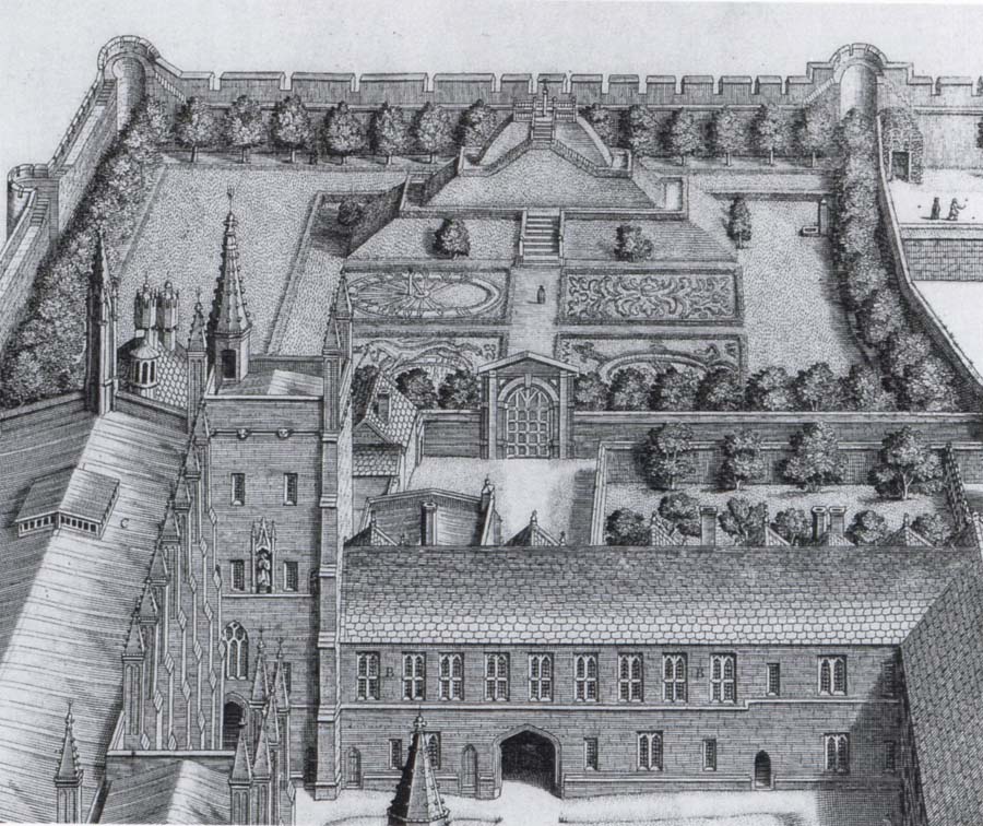 Detail of New College Garden with the Tudor mount as it was remodelled in 1647